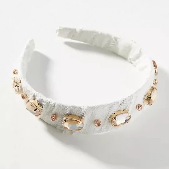 - NWT Anthropologie  White Linen Embellished Headband - Picture 1 of 4